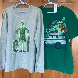 NWT Gap Elf Christmas long sleeve gray, size 8/M & short sleeve truck w/gifts